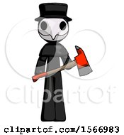 Poster, Art Print Of Black Plague Doctor Man Holding Red Fire Fighters Ax