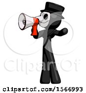 Poster, Art Print Of Black Plague Doctor Man Shouting Into Megaphone Bullhorn Facing Left