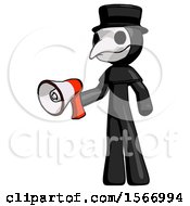 Poster, Art Print Of Black Plague Doctor Man Holding Megaphone Bullhorn Facing Right