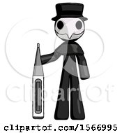 Poster, Art Print Of Black Plague Doctor Man Standing With Large Thermometer