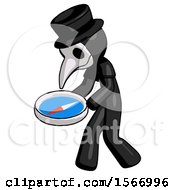 Poster, Art Print Of Black Plague Doctor Man Walking With Large Compass