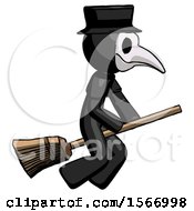 Poster, Art Print Of Black Plague Doctor Man Flying On Broom