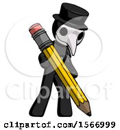 Poster, Art Print Of Black Plague Doctor Man Writing With Large Pencil