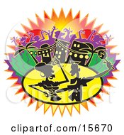 Man And Woman In Silhouette Dancing And Playing Maracas At A Party Clipart Illustration