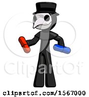 Poster, Art Print Of Black Plague Doctor Man Red Pill Or Blue Pill Concept