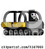 Black Plague Doctor Man Driving Amphibious Tracked Vehicle Side Angle View