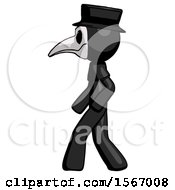 Poster, Art Print Of Black Plague Doctor Man Walking Left Side View