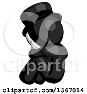 Poster, Art Print Of Black Plague Doctor Man Sitting With Head Down Back View Facing Left
