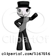 Black Plague Doctor Man Waving Left Arm With Hand On Hip
