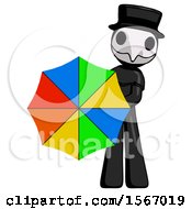 Black Plague Doctor Man Holding Rainbow Umbrella Out To Viewer
