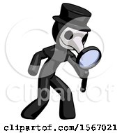 Poster, Art Print Of Black Plague Doctor Man Inspecting With Large Magnifying Glass Right