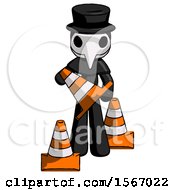 Poster, Art Print Of Black Plague Doctor Man Holding A Traffic Cone