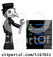 Poster, Art Print Of Black Plague Doctor Man Server Administrator Doing Repairs