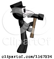Poster, Art Print Of Black Plague Doctor Man Hammering Something On The Right