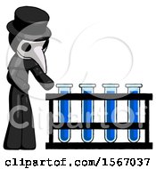 Poster, Art Print Of Black Plague Doctor Man Using Test Tubes Or Vials On Rack