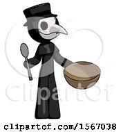 Poster, Art Print Of Black Plague Doctor Man With Empty Bowl And Spoon Ready To Make Something