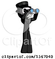 Poster, Art Print Of Black Plague Doctor Man Looking Through Binoculars To The Right