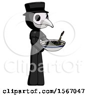 Poster, Art Print Of Black Plague Doctor Man Holding Noodles Offering To Viewer
