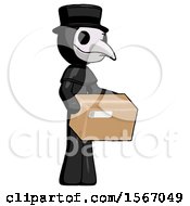 Poster, Art Print Of Black Plague Doctor Man Holding Package To Send Or Recieve In Mail