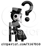 Poster, Art Print Of Black Plague Doctor Man Question Mark Concept Sitting On Chair Thinking