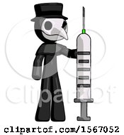 Poster, Art Print Of Black Plague Doctor Man Holding Large Syringe
