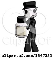 Poster, Art Print Of Black Plague Doctor Man Holding White Medicine Bottle