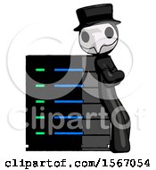 Poster, Art Print Of Black Plague Doctor Man Resting Against Server Rack Viewed At Angle