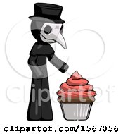 Poster, Art Print Of Black Plague Doctor Man With Giant Cupcake Dessert