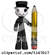 Poster, Art Print Of Black Plague Doctor Man With Large Pencil Standing Ready To Write