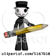 Poster, Art Print Of Black Plague Doctor Man Writer Or Blogger Holding Large Pencil