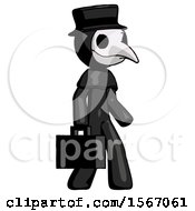 Black Plague Doctor Man Walking With Briefcase To The Right