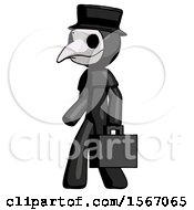 Poster, Art Print Of Black Plague Doctor Man Walking With Briefcase To The Left