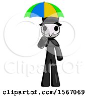 Poster, Art Print Of Black Plague Doctor Man Holding Umbrella Rainbow Colored