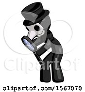 Black Plague Doctor Man Inspecting With Large Magnifying Glass Left
