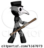 Poster, Art Print Of Black Plague Doctor Man Holding Bo Staff In Sideways Defense Pose