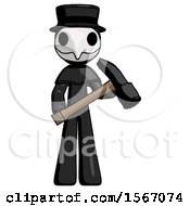 Poster, Art Print Of Black Plague Doctor Man Holding Hammer Ready To Work