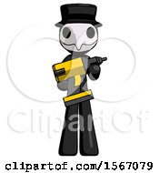 Poster, Art Print Of Black Plague Doctor Man Holding Large Drill
