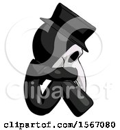 Poster, Art Print Of Black Plague Doctor Man Sitting With Head Down Facing Sideways Right