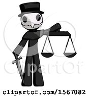 Poster, Art Print Of Black Plague Doctor Man Justice Concept With Scales And Sword Justicia Derived