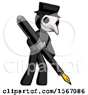 Poster, Art Print Of Black Plague Doctor Man Drawing Or Writing With Large Calligraphy Pen