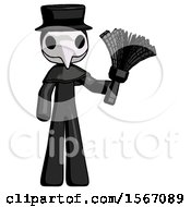 Poster, Art Print Of Black Plague Doctor Man Holding Feather Duster Facing Forward