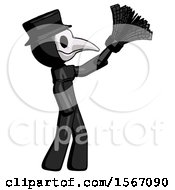 Poster, Art Print Of Black Plague Doctor Man Dusting With Feather Duster Upwards