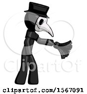 Black Plague Doctor Man Dusting With Feather Duster Downwards