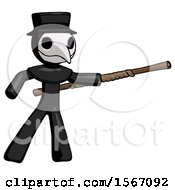 Poster, Art Print Of Black Plague Doctor Man Bo Staff Pointing Right Kung Fu Pose
