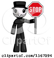Poster, Art Print Of Black Plague Doctor Man Holding Stop Sign