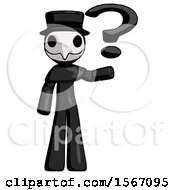 Poster, Art Print Of Black Plague Doctor Man Holding Question Mark To Right
