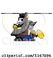 Black Plague Doctor Man Flying In Gyrocopter Front Side Angle View