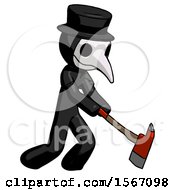 Poster, Art Print Of Black Plague Doctor Man Striking With A Red Firefighters Ax
