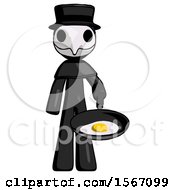 Poster, Art Print Of Black Plague Doctor Man Frying Egg In Pan Or Wok
