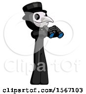 Poster, Art Print Of Black Plague Doctor Man Holding Binoculars Ready To Look Right